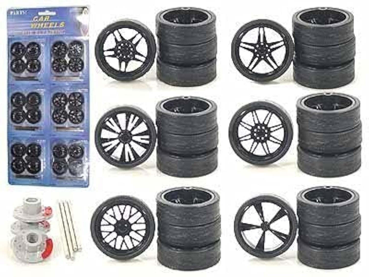 YMCtoys 1:24 Scale Model Car Spokes Black Rims Replacement 6Set