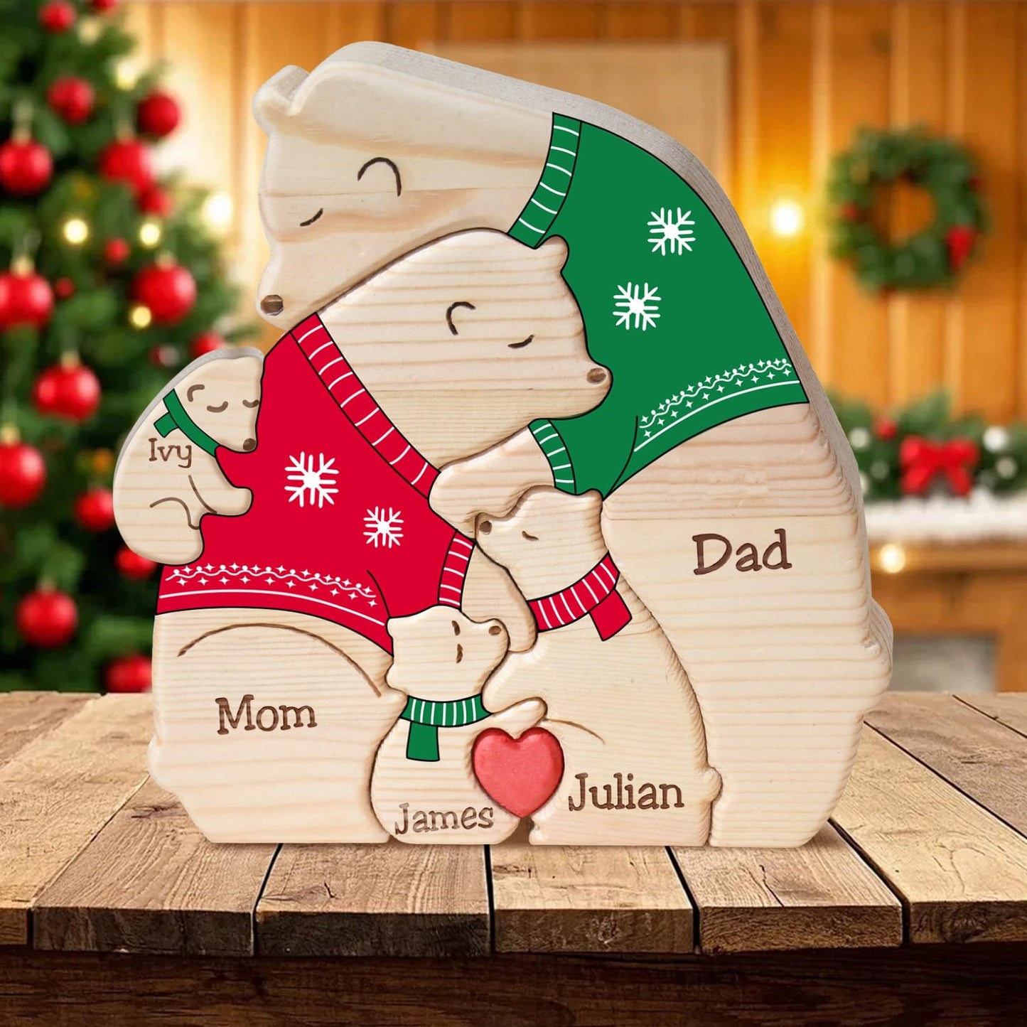 JOBFLY Personalized Wooden Hugging Bears Family Puzzle Mama Bear Puzzle