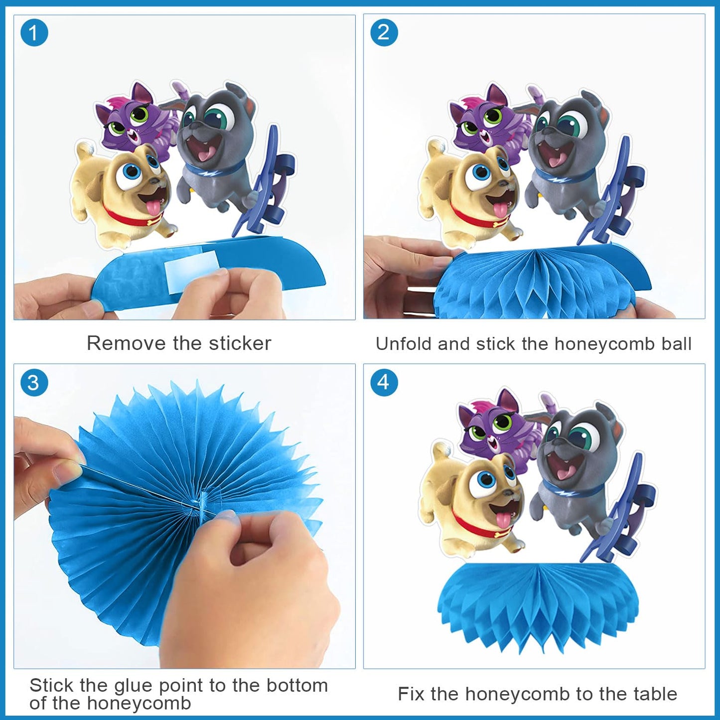 Puppy Dog Pals Party Decorations Honeycomb Centerpiece, 8 Pieces Puppy Dog 3D Double Side Cake Toppers Table Centerpieces, Puppy Pals Photo Backdrop