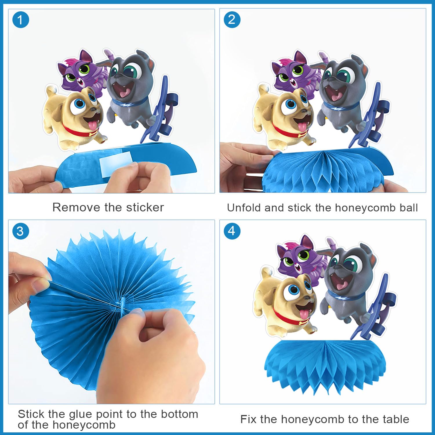 Puppy Dog Pals Party Decorations Honeycomb Centerpiece, 8 Pieces Puppy Dog 3D Double Side Cake Toppers Table Centerpieces, Puppy Pals Photo Backdrop