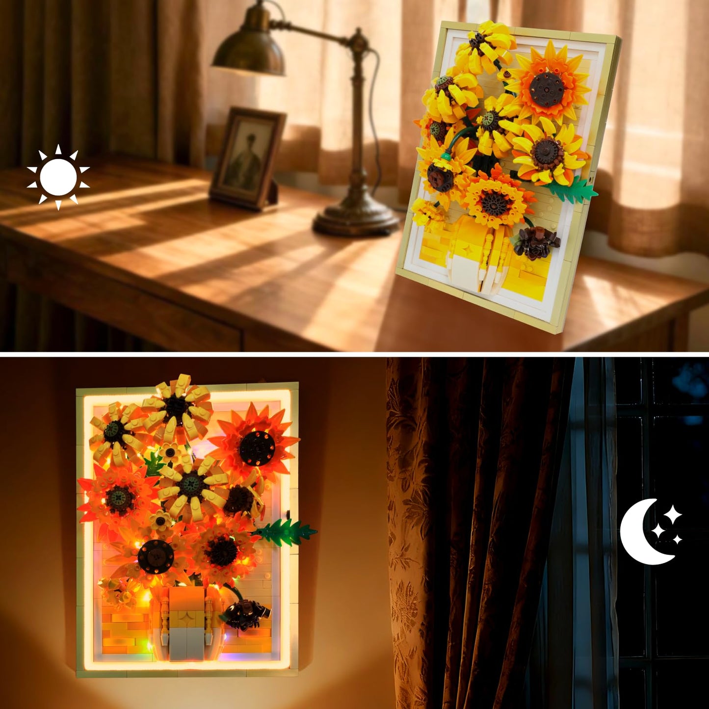NightFlares Motion-Sensing LED Light Sunflower Photo Frame Building Kit 1011 PCS, Inspired Wall Art Decor, Creative Gift for Adults & Teens 14+