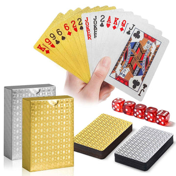 JWENUPDE Waterproof Playing Cards 2 Pack Set (Gold + Silver), Premium PET+PVC Plastic Poker Cards, Diamond-Textured, Durable & Luxury Design