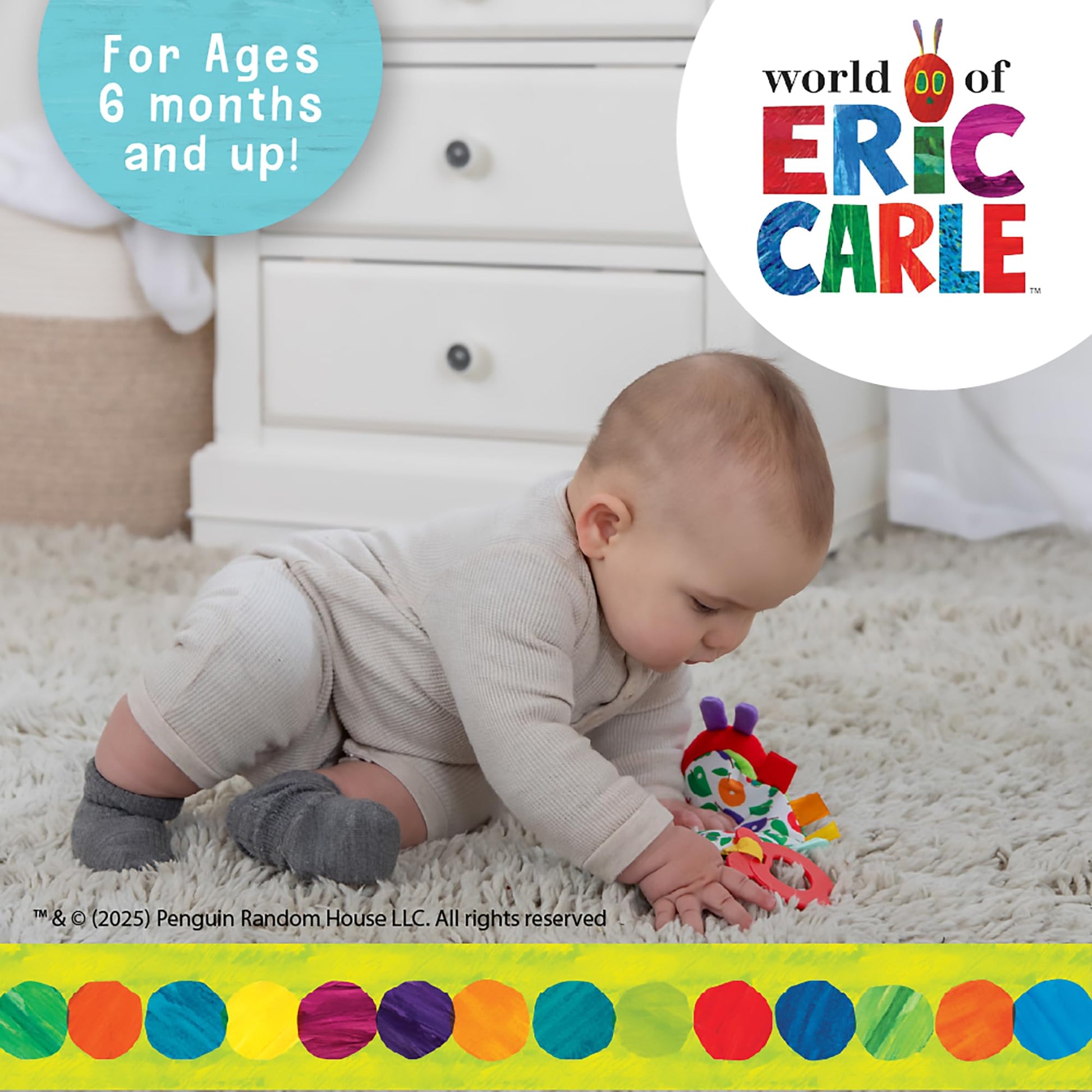 Kids Preferred Eric Carle Toddler Toys The Very Hungry Caterpillar Sensory Toy with Crinkle Orange Slice and Teether Ring for Car Seat and Stroller