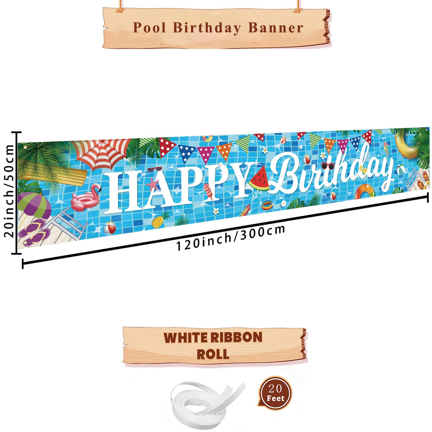 Pool Birthday Party Decorations, Extra Large Size Happy Birthday Pool Party Banner, Pool Party Decorations for Birthday, Pool Party Banner for Pool