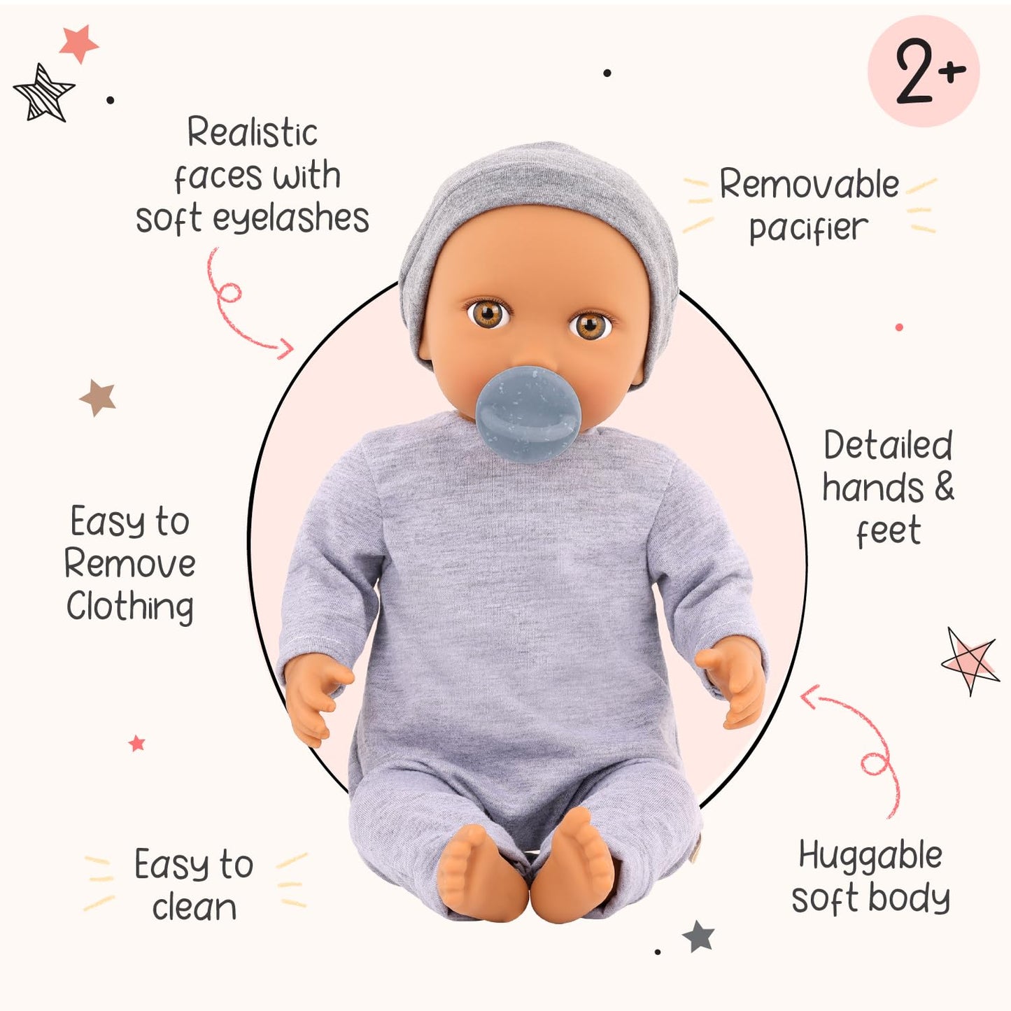 LullaBaby - 14-Inch Realistic Baby Doll - Hazel Eyes & Soft Body - Romper & Pacifier - Jumpsuit & Hat - Pretend Play - Baby Boy Doll- Ages 2+