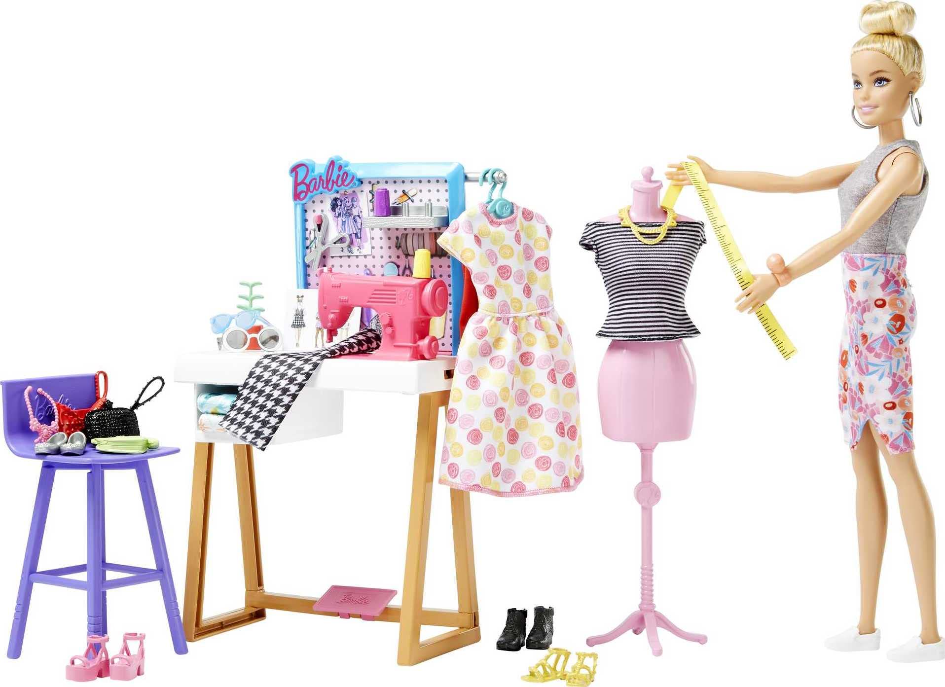 Barbie Fashion Designer Doll & 25+ Accessories, Studio Playset Includes Toy Furniture, Sewing Machine & Mannequin, Blonde Doll