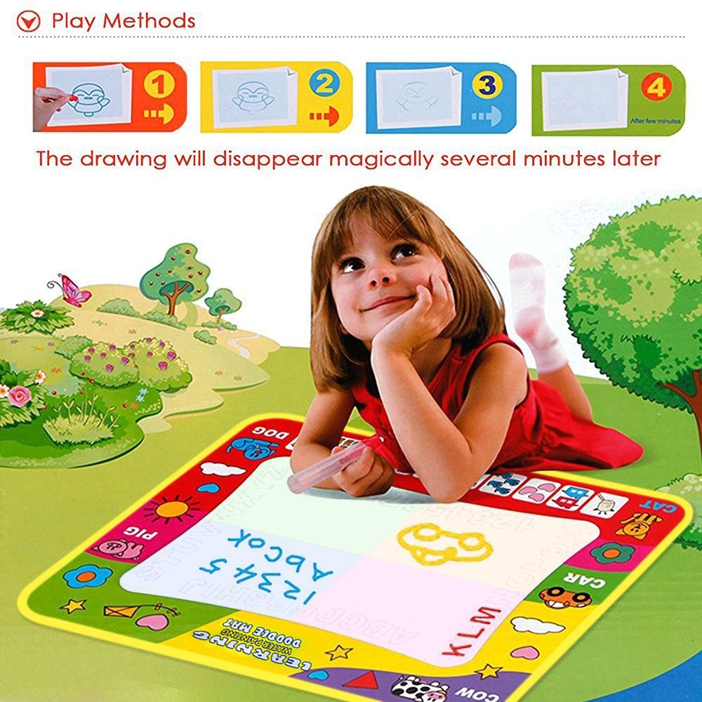Magic Drawing Mat/Water Doodle Mats(31.4in x 23.6in) with 4 Color,Reusable Coloring Aqua Classic Mat Drawing Learning Painting Mats with Magic Pen