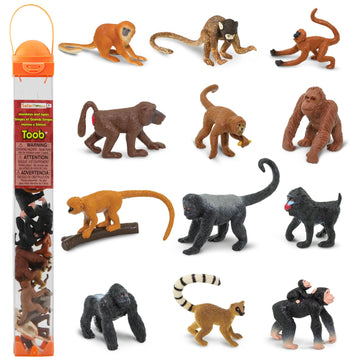 Safari Ltd. Apes & Monkeys TOOB - 12 Figurines: Baboon, Orangutan, Tamarin, Lemur, Gorilla, Mandrill, Chimp, Squirrel, Spider, & Woolly Monkeys