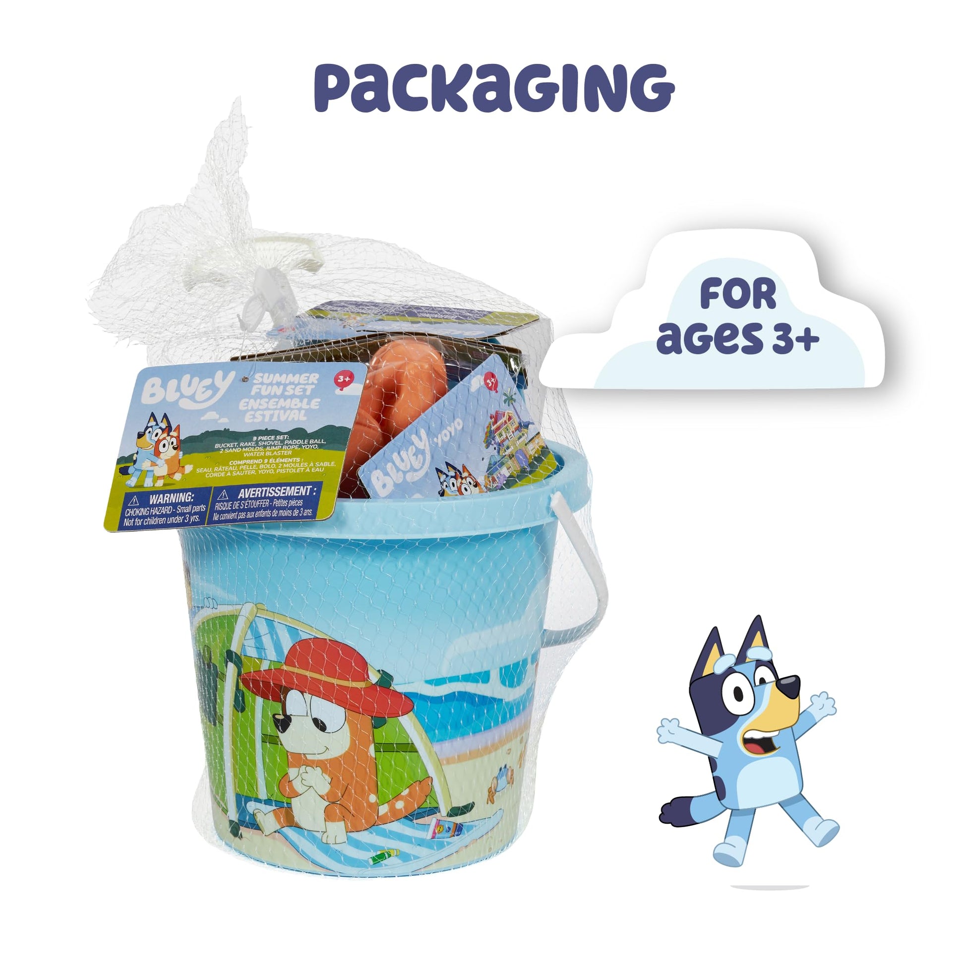 Little Kids Bluey Beach Toys Set | 9pc Sand Toys & Beach Bucket | Ages 3-10, Medium
