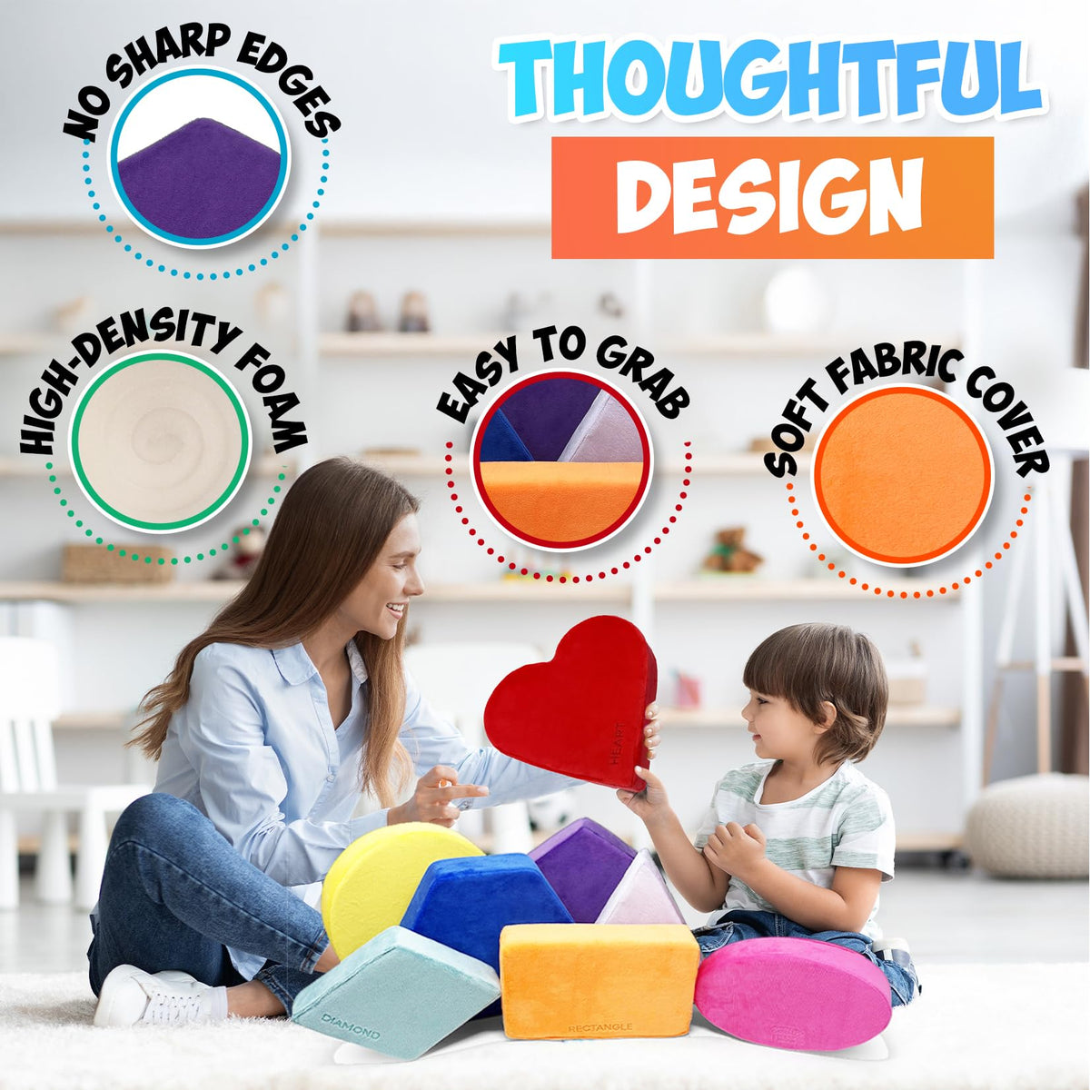 Plush Blocks - The Original Premium Plush Building Block & Shapes for Kids - Certified Safe Foam Blocks in Luxuriously Soft Fabric Covers (Classic