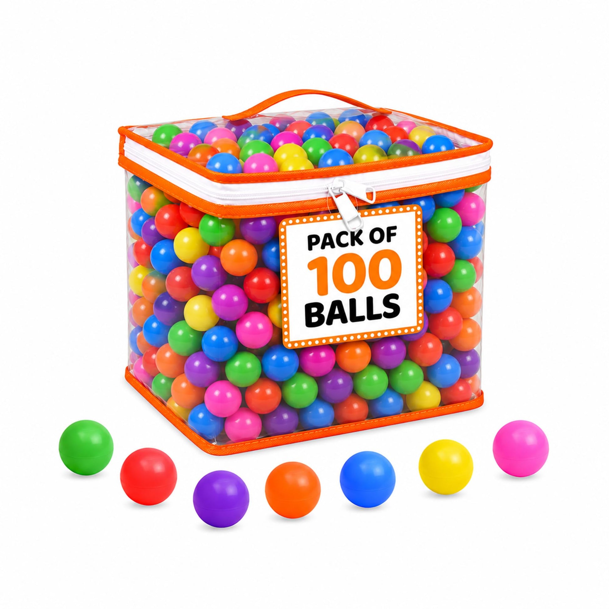100 Ball Pit Balls for Toddlers with Storage Bag - 7 Bright Colors, Crush Proof, Great Play Toys for Tents, Pools, and Party
