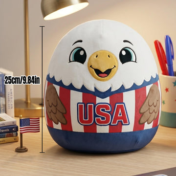 Qodwnep Cute Patriotic Eagle Plush Pillow, Patriotic Bald Eagle Stuffed Animal with American Flag Shirt, Soft Round Pillow Sports Fans and USA Room