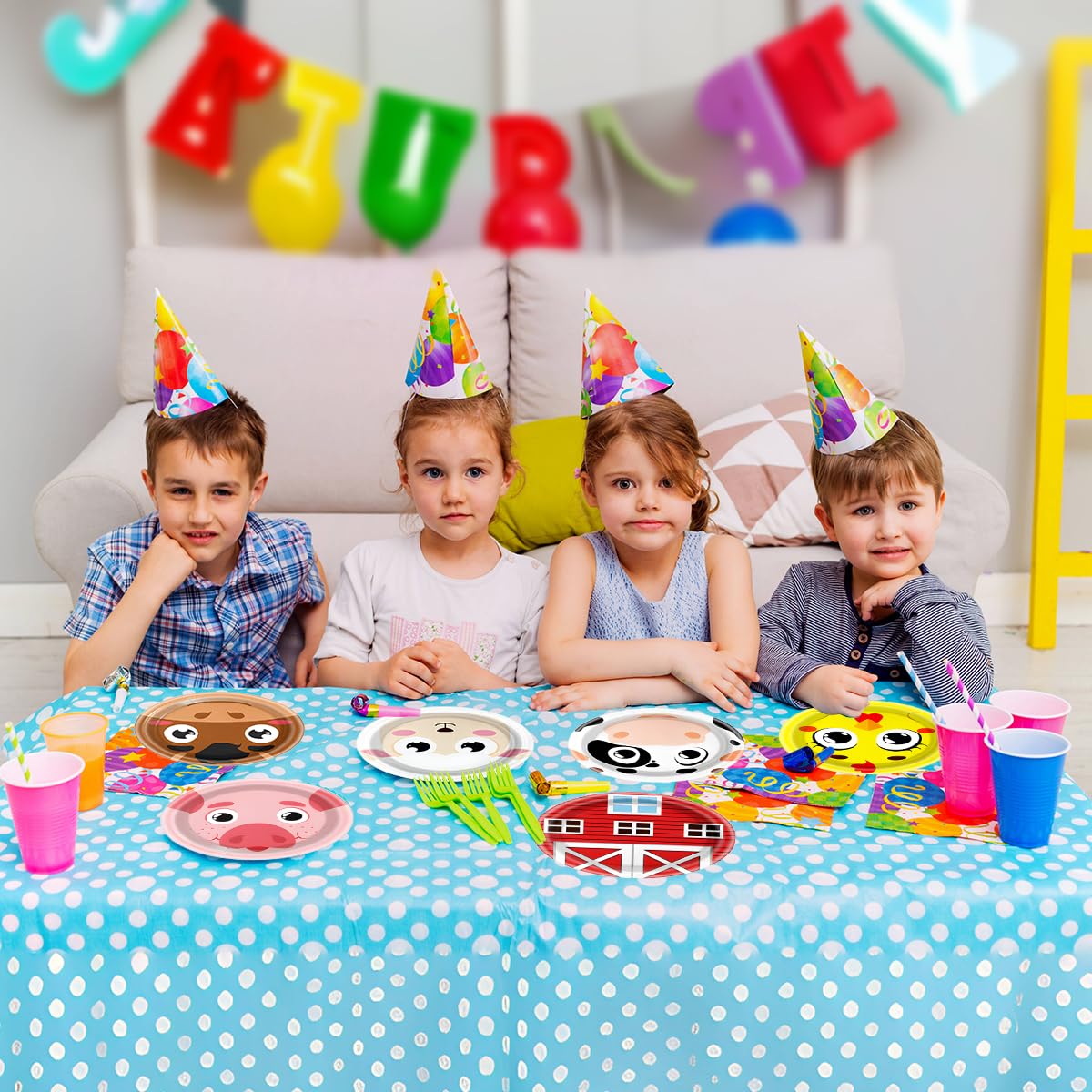 OUSHISS Farm Animal Shaped Disposable Plates, Cock Pig Cow Sheep Barn Farm Shower Birthday Plates Sever 60 Guest