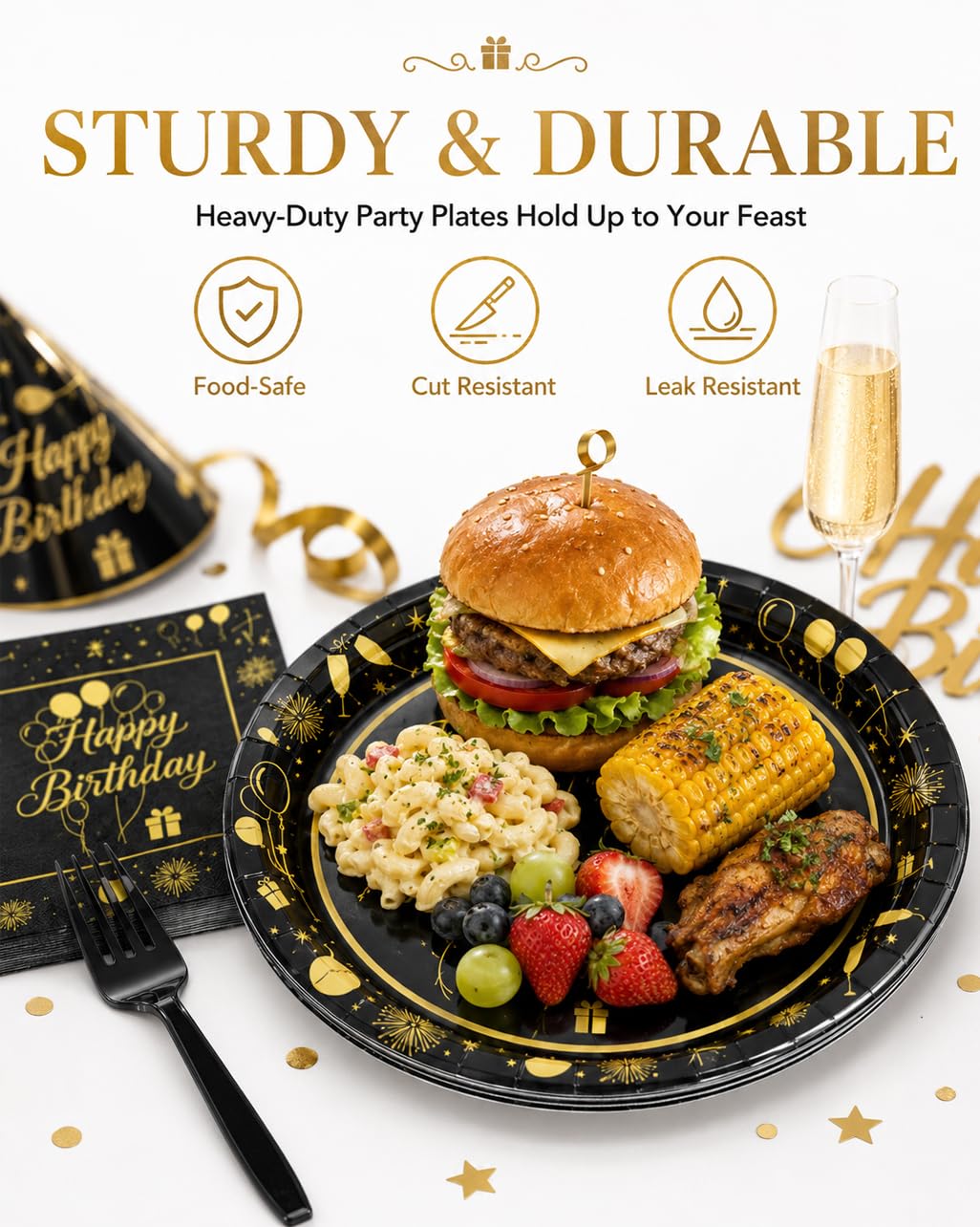 ECOHARV 96Pcs Birthday Party Paper Plates and Napkins for Themed Party Supplies, Tableware for Men Women Bachelorette,Birthday Gatherings