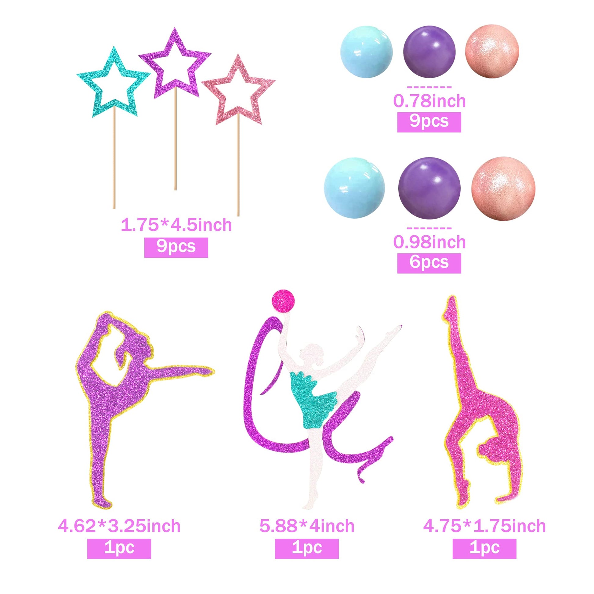 27 PCS Gymnastics Cake Toppers Gymnastics Balls Cake Decorations for Gymnastic Theme Birthday Supplies (Gymnastic)