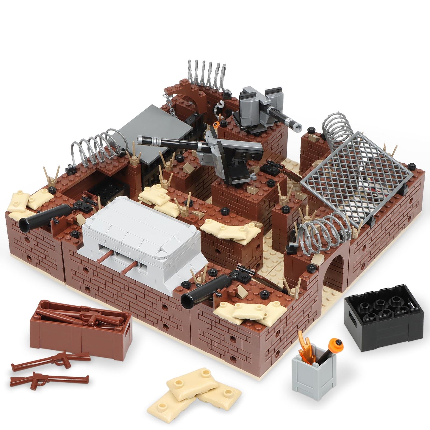 Finger Rock WW2 Military Base Bunker Trench Building Set, 8 in 1 Army Battle Scenes with Fortresses, Anti-Aircraft Guns, Treatment Room