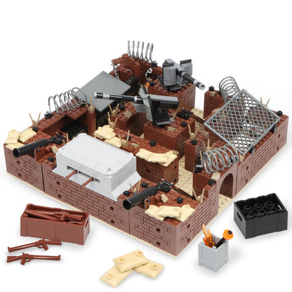 Finger Rock WW2 Military Base Bunker Trench Building Set, 8 in 1 Army Battle Scenes with Fortresses, Anti-Aircraft Guns, Treatment Room