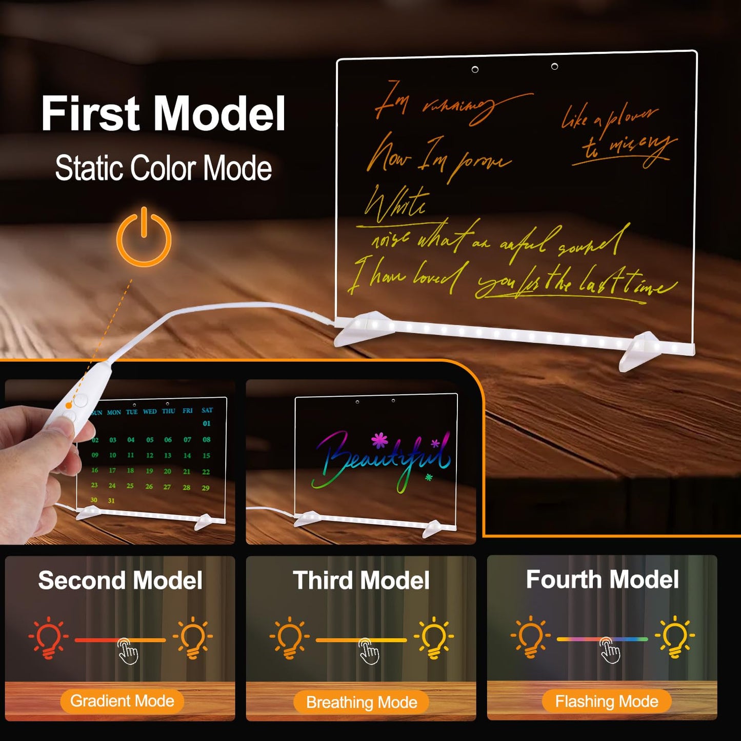 LED Light-Up Acrylic Drawing Board 13.8" x 10" - 4 Modes, 7 Colors - Includes Adapter, Hanging Chain, Stand, Spray Bottle & 7 Markers - Message