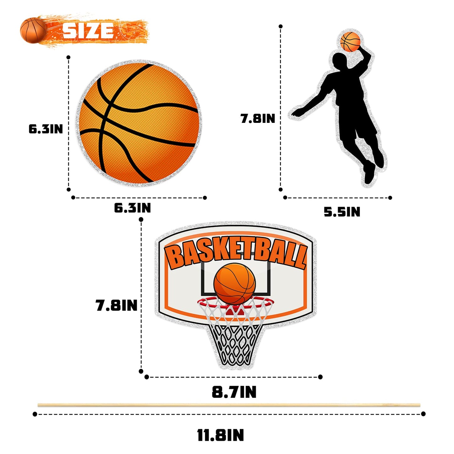 Basketball Party Centerpiece Sticks, Sport Theme - Baby Shower Table Toppers - Basketball Player Birthday Party Decorations Supplies - 15PCS