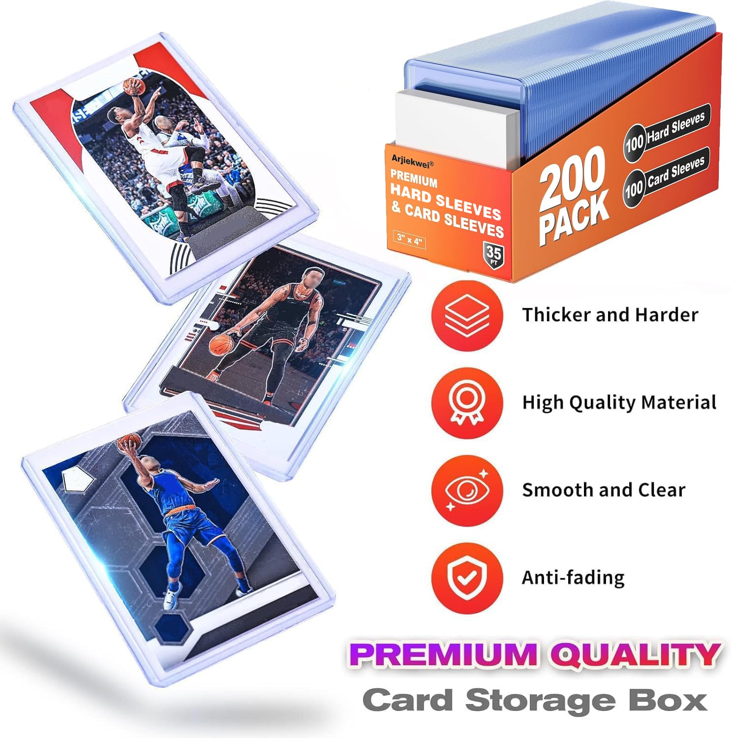 400 Pack Card Sleeves Hard Plastic, Arjiekwei 3"X4" Baseball Cards Protectors Plastic, Premium Card Holder for Trading Sports Baseball Football Game