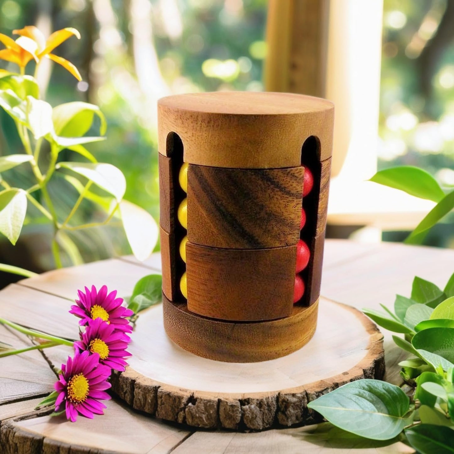 Spin to Win Cylinder Rotational IQ Cube Puzzle Wooden Spinning Sequential Color Barrel Brain Teaser Game