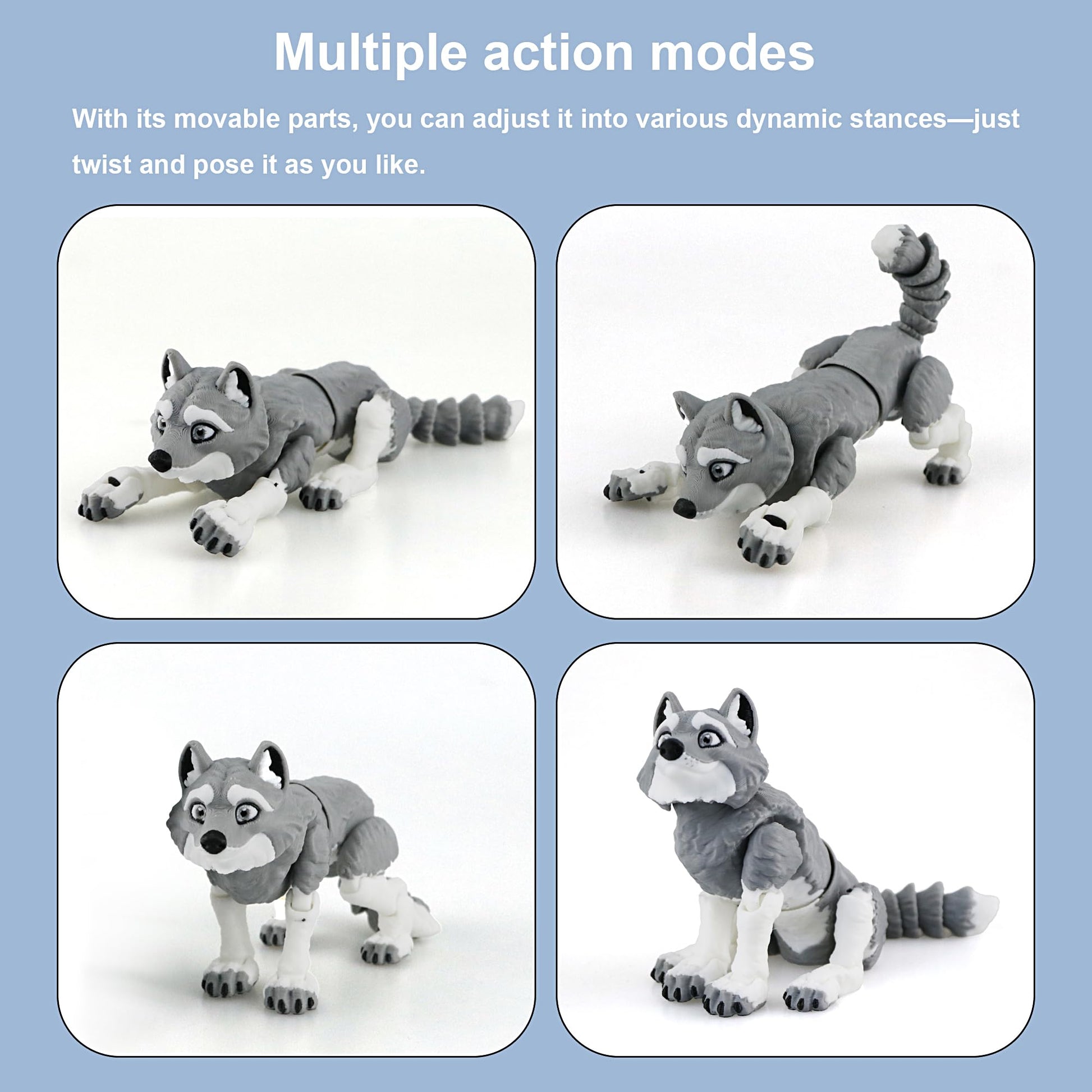 LehuoMaker 3D Printed Animals Wolf, Flexible Articulated Poseable 3D Printed Animals - Fidget Desk Pets Gift Classroom Rewards Toys