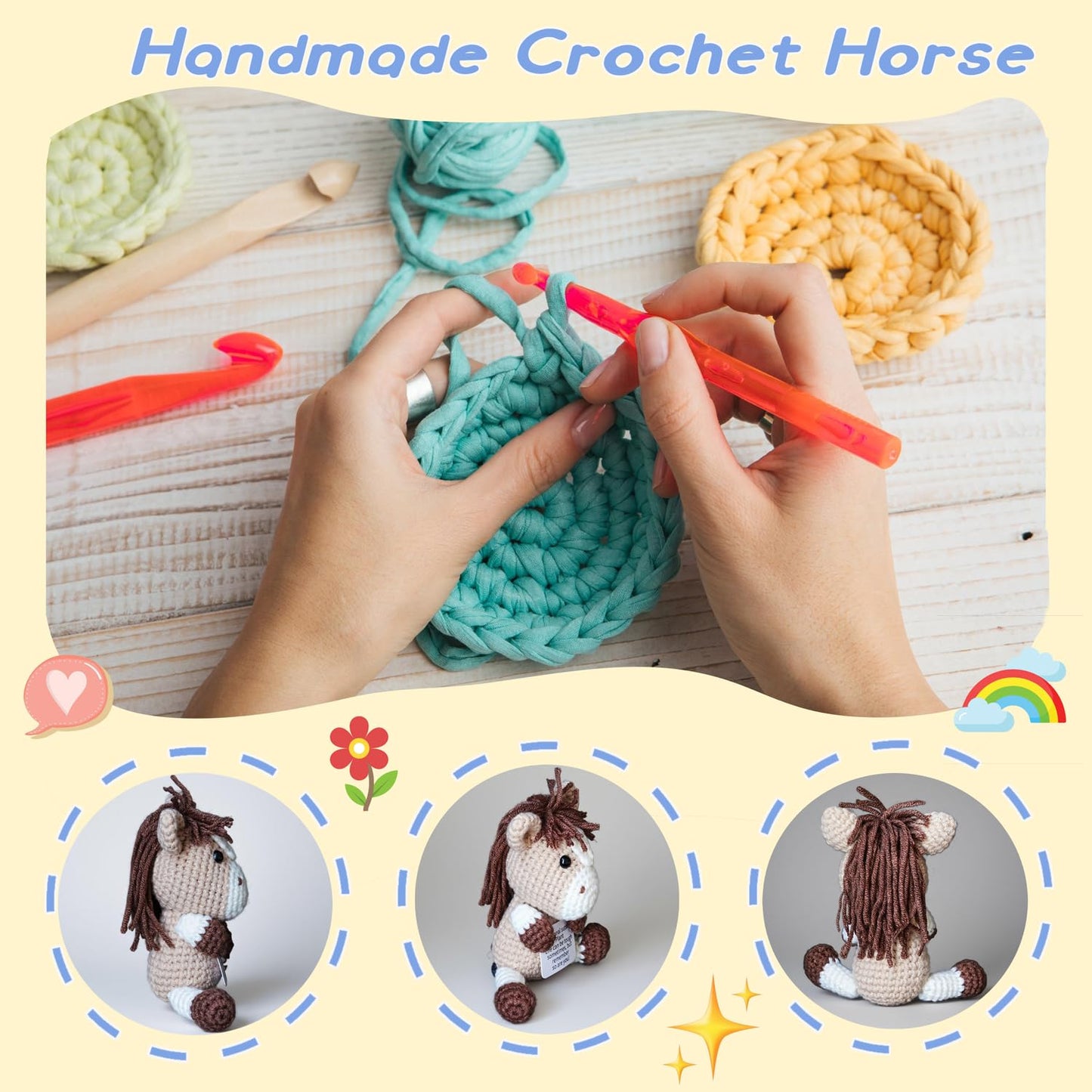 Horse Gifts, Crochet Positive Support - Handmade Emotional Cheer Support Funny Horse Gifts for Friend Coworker Birthday Christmas Stocking Stuffer