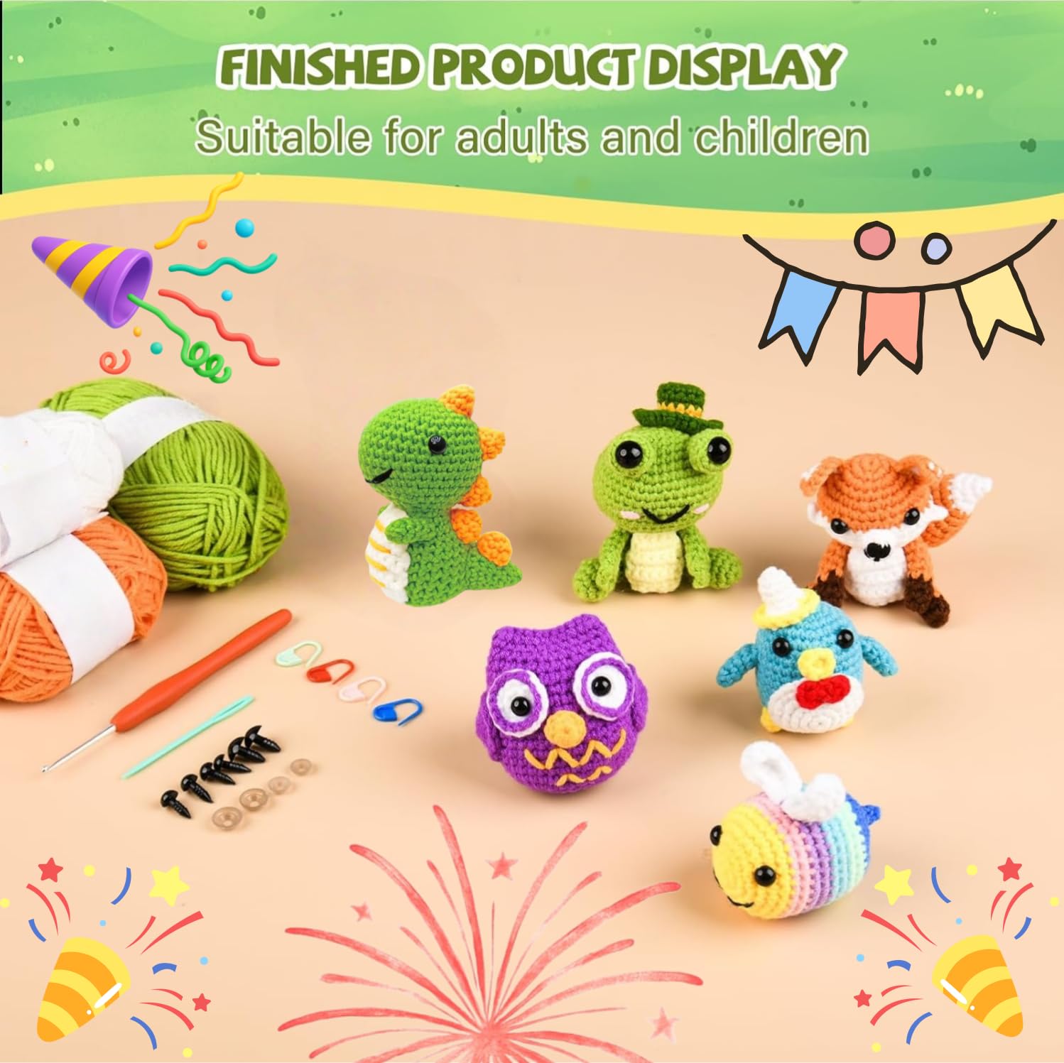 JackCao 6 Pack Crochet Kit for Beginners, 2026 DIY Craft for Adults, Crochet Animal Plush Kit with Step-by-Step Video Guides Tutorials Birthday Gift