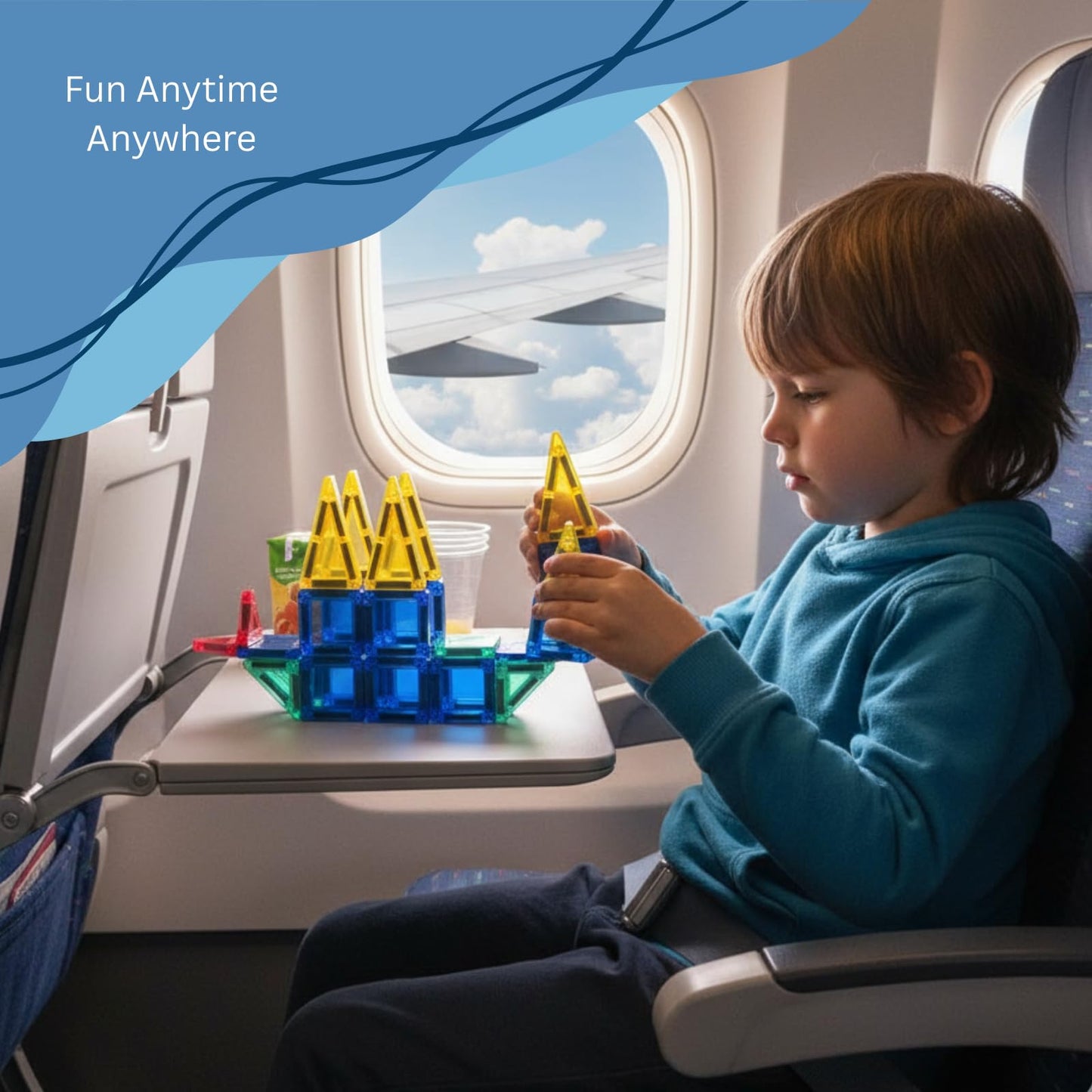NOVAMAG Mini Magnetic Tiles Travel Set - Airplane, Travel Activities for Toddlers & Kids Ages 4-8 - Car, Road Trip, Plane Toys & Essentials, STEM