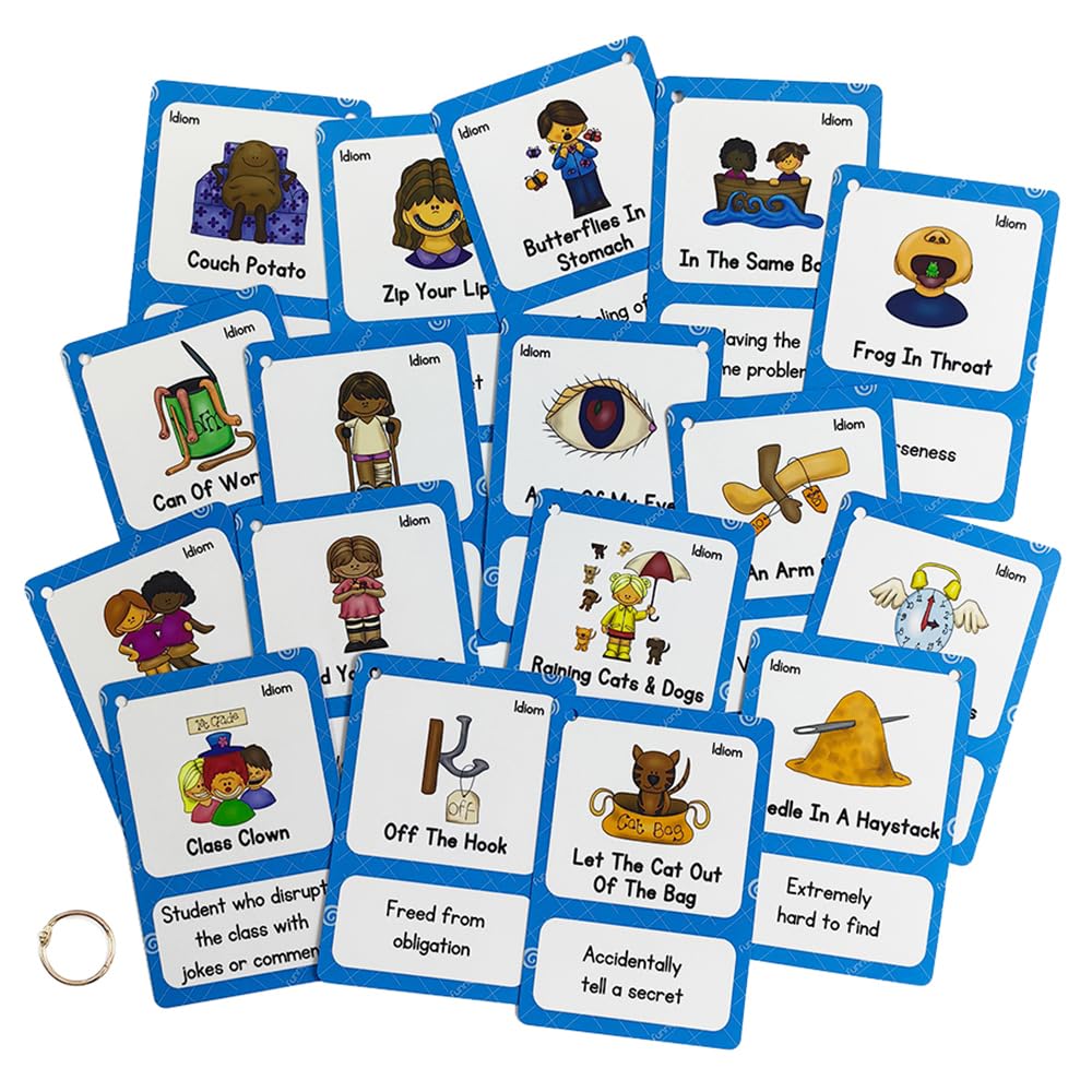 Lilias Proverb Idioms English Grammar Double-Side Learning Flash Cards - 17 Card Set for Homeschool, Preschool, Primary School, ESL, Autism