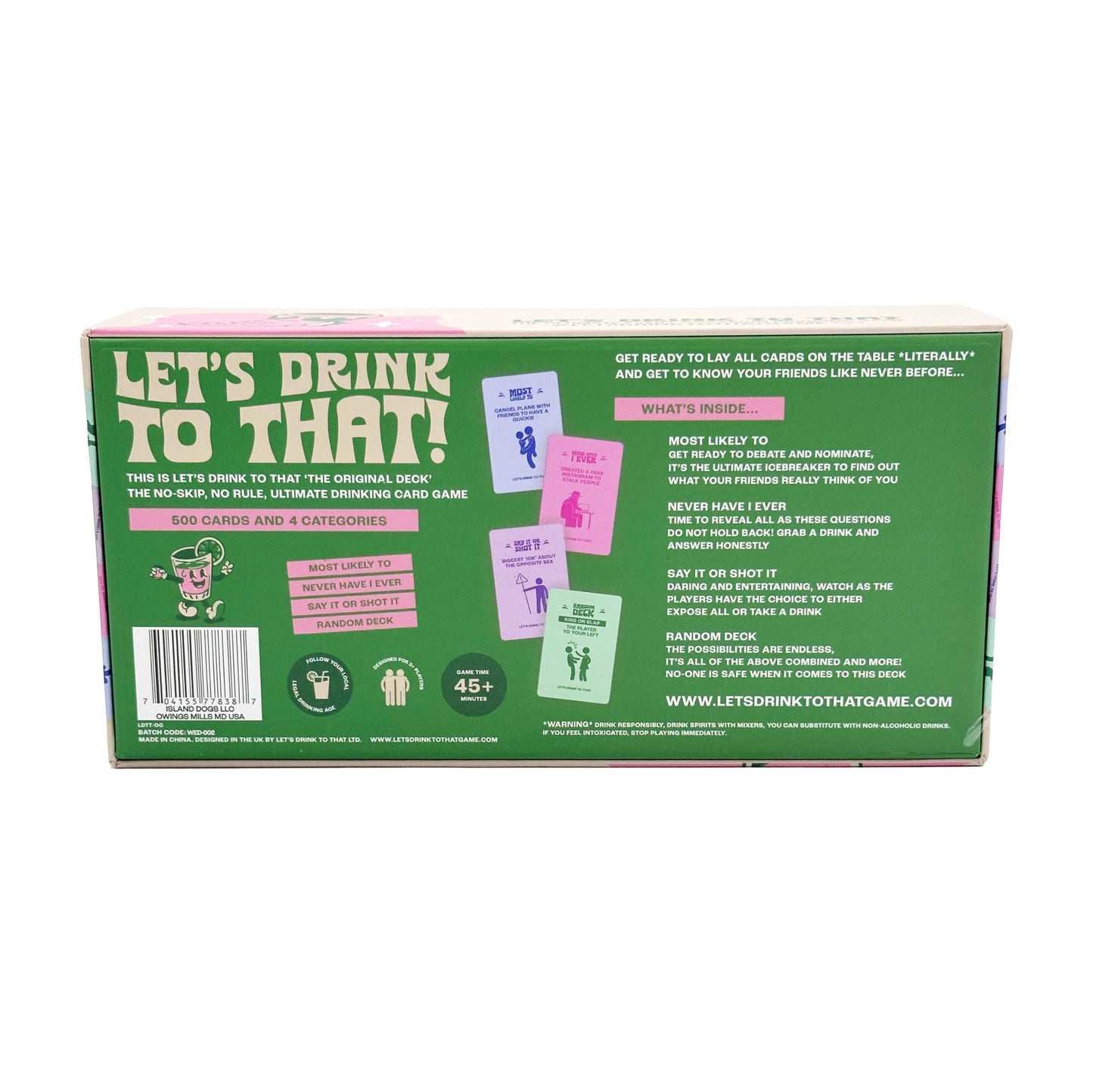 Island Dogs Let's Drink to That - Original Edition - The Ultimate Drinking Card Game - Card Games for Adults - Includes 500 Cards in 4 Categories