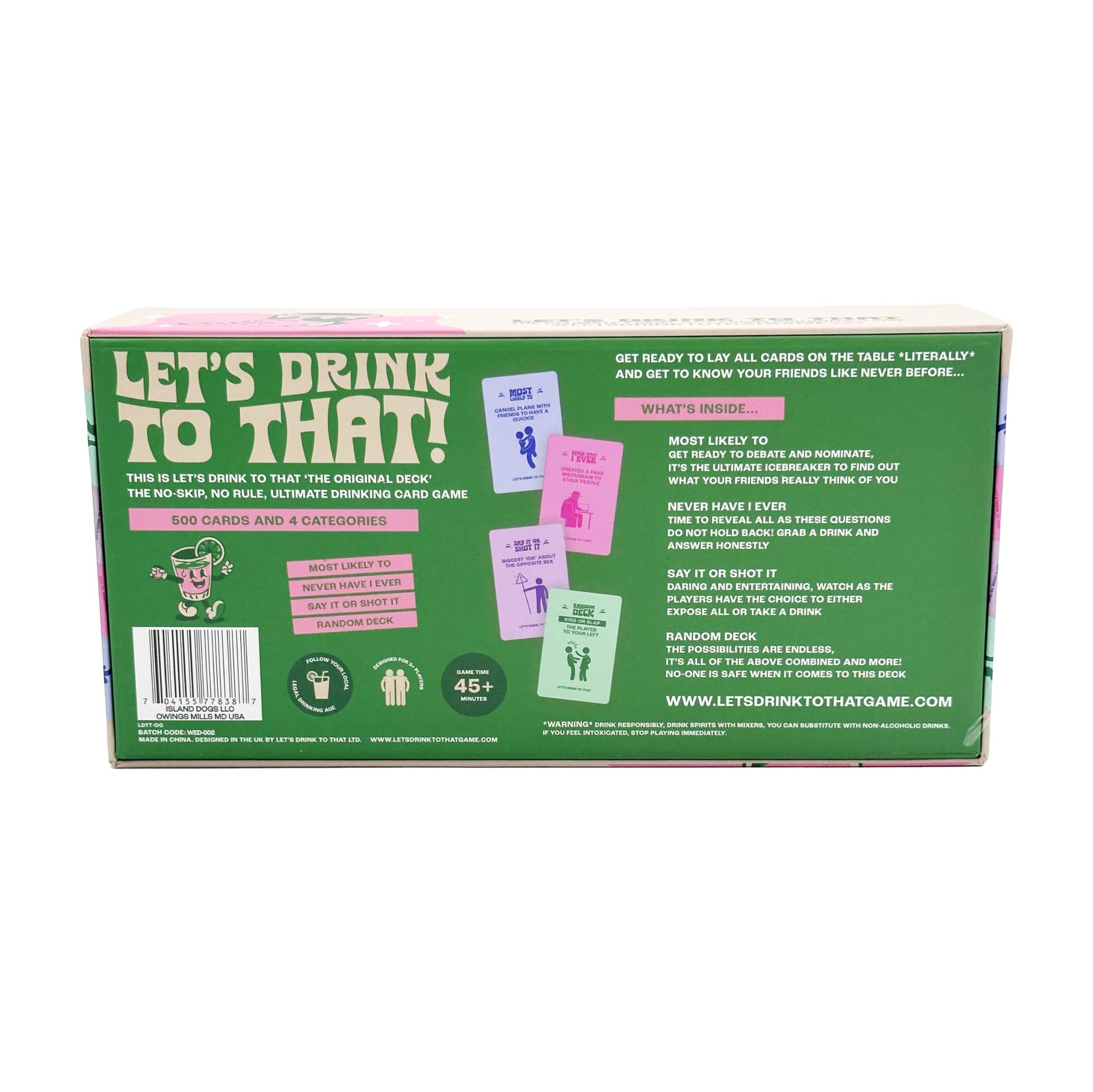 Island Dogs Let's Drink to That - Original Edition - The Ultimate Drinking Card Game - Card Games for Adults - Includes 500 Cards in 4 Categories