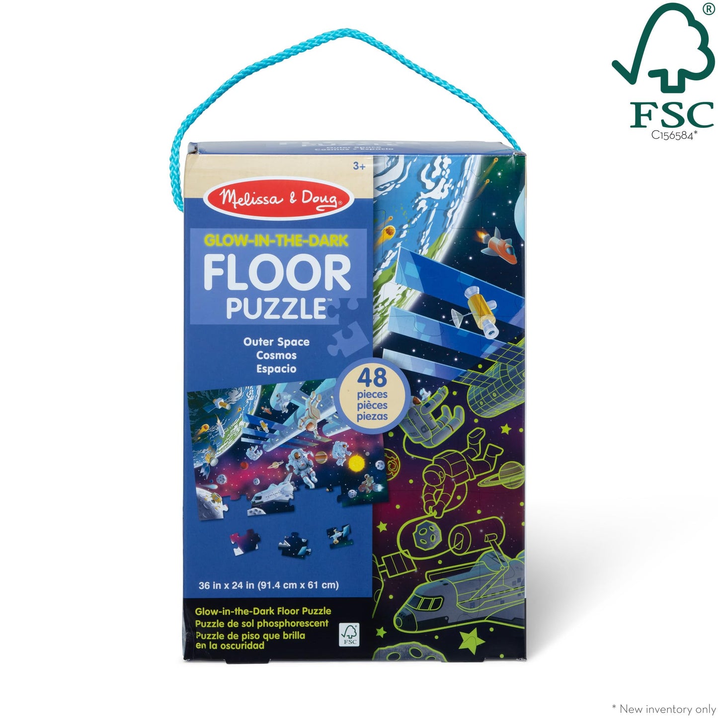 Melissa & Doug Outer Space Glow-in-the-Dark Cardboard Jigsaw Floor Puzzle - 48 Pieces, for Boys and Girls 3+ - FSC-Certified Materials