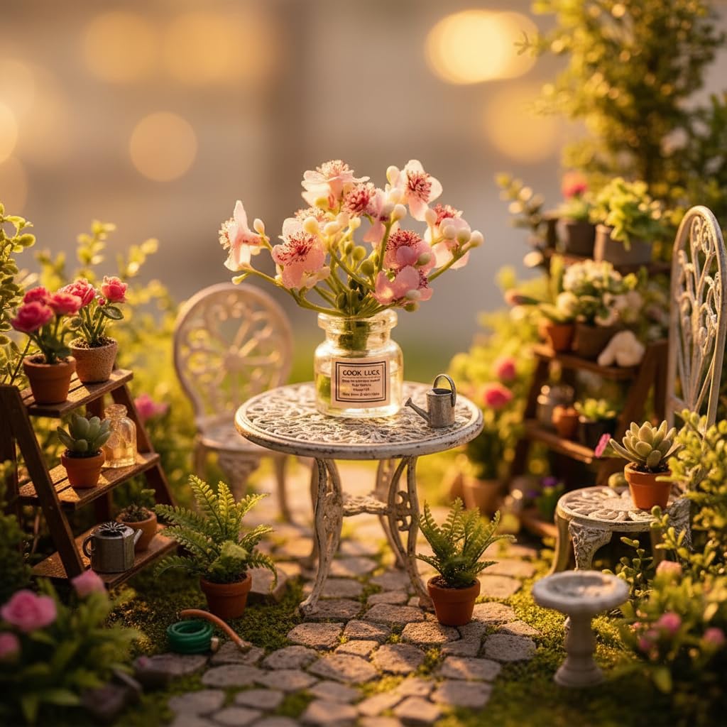 Miniature Flowers in Vase Set - 1:6 Scale Dollhouse Décor with Realistic Details, Tiny Floral Arrangements for Micro Landscape, Train Platform