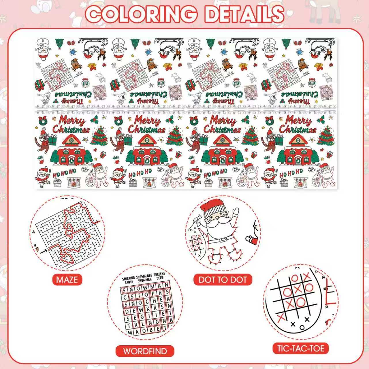 Christmas Coloring Tablecloth - Giant Paper Xmas Colorable Table Cloth, Jumbo Merry Christmas Coloring Table Cover Poster Activities Games Crafts