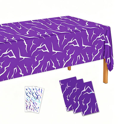 Viffeyadan 3 Pcs Demon Theme Party Tablecloth Decorations, Demon Energy Pattern, 9FT Sparkling Laser Tablecover, Korean Idol Movie Party Supplies