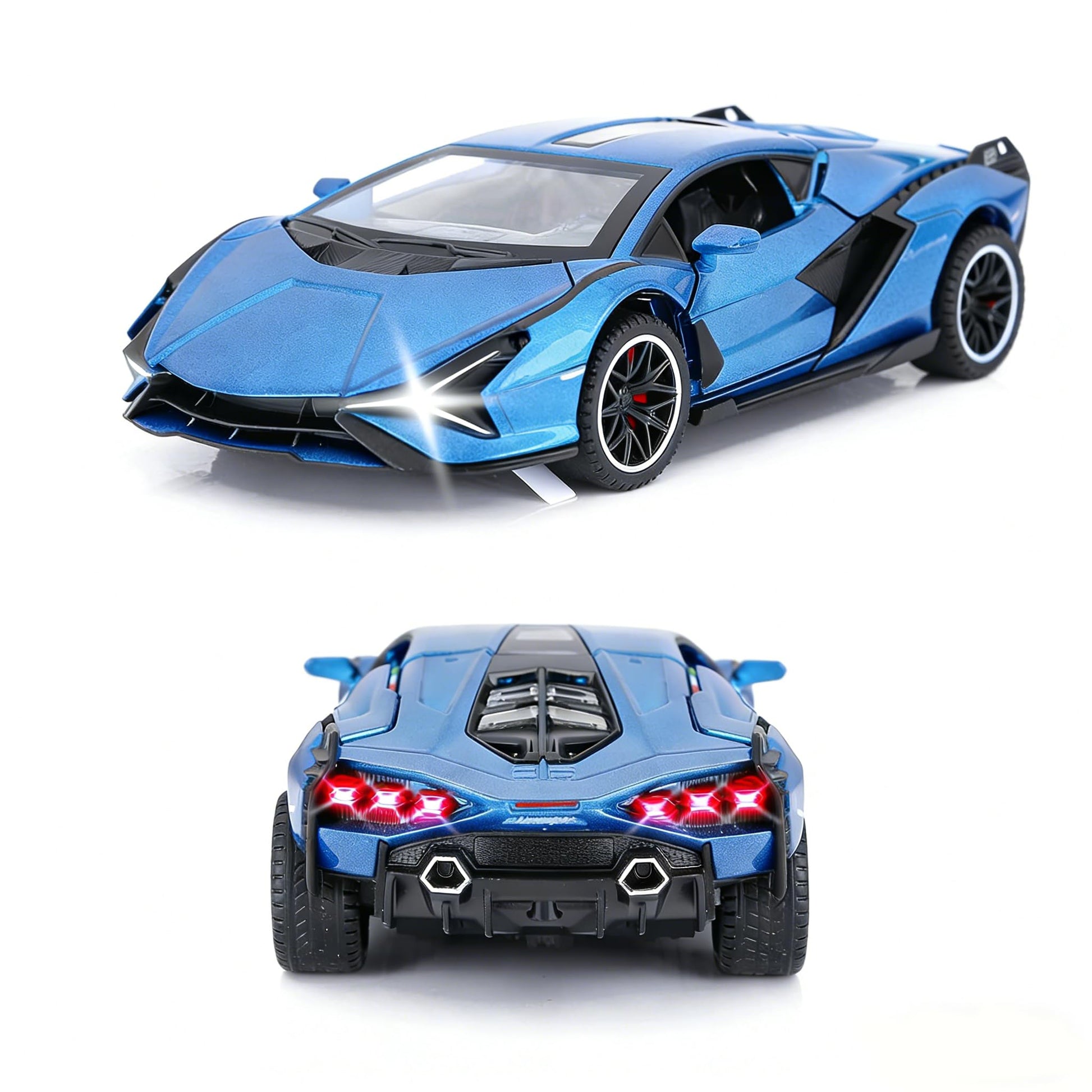Toy Cars for Kids Ages 3-12 Diecast Metal Model Car with Light and Sound Pull Back Car Toys for Boys Age 3 + Year Old (Blue)