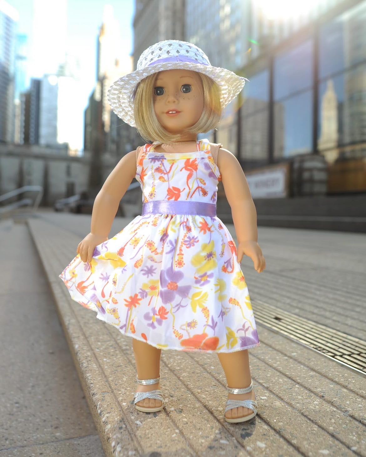 Emily Rose 18 Inch Doll Easter Spring Dress with Hat Chiffon Floral Sundress Outfit - Summer Dress & Matching Hat - Doll NOT Included - Fits American