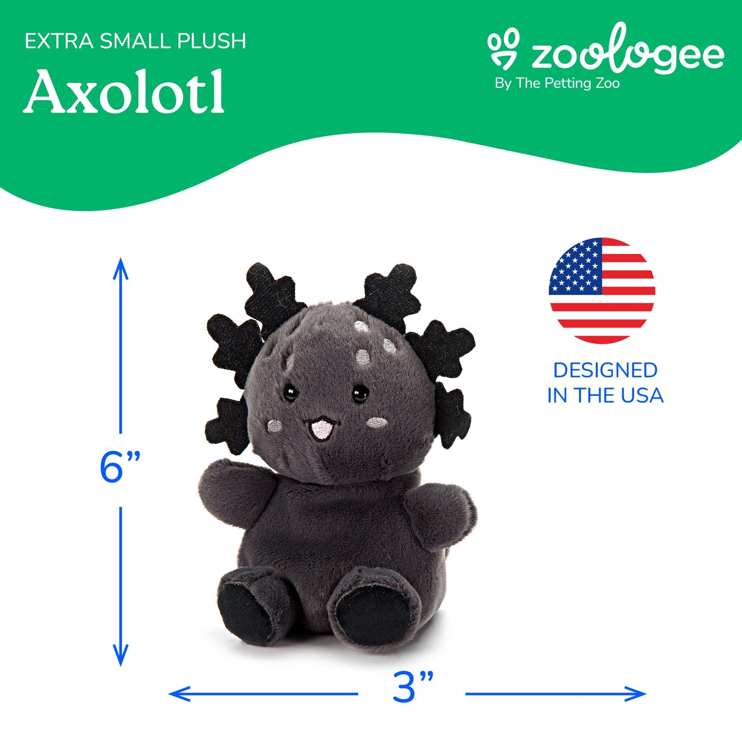 The Petting Zoo Black Axolotl Stuffed Animal Plushie, Gifts for Kids, Nuggetz Animals, Salamander Plush Toy, 6 inches