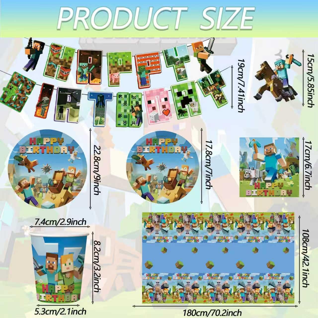 118Pcs Pixel Themed Party Decorations, Birthday Party Supplies Decorations Set-Plates Napkins Tablecloth Banners Fork etc for 20 Guests Kids Birthday