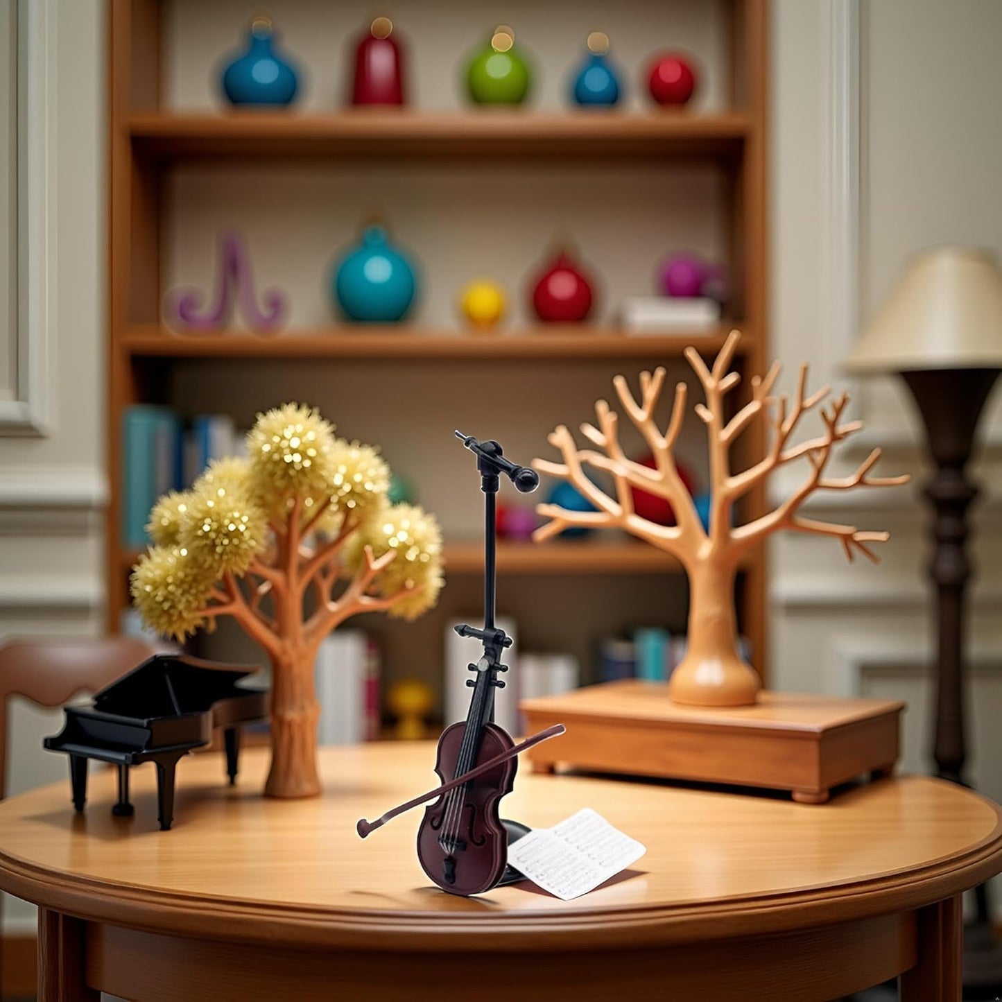 2Pcs Miniature Violin, Tiny Violin Mini Musical Instrument, Miniature Model Dollhouse, Furniture Crafts Ornament for Dollhouse Fairy Garden Decoration