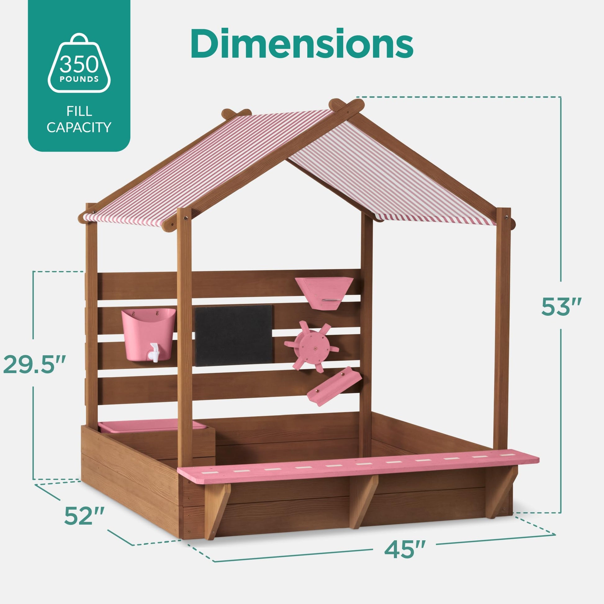 Best Choice Products Sandbox with Canopy, Extra Large Wooden Kids Sand Box with Cover, Water Table & Sink, Chalkboard, Bench Seating w/ 110 lb