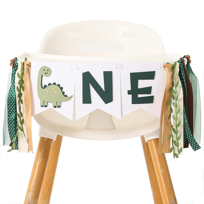 Dinosaur 1st Birthday High Chair Banner - Baby Boy First Highchair Banner for Party Supplies, Dinosaur Themed One High Chair Garland Birthday Party