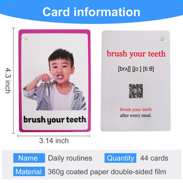 Zwttey 45PCS/Set Daily Routines Kids Gifts English Flash Cards Pocket Card Educational Learning Baby Toys for Children Pre-Kindergarten