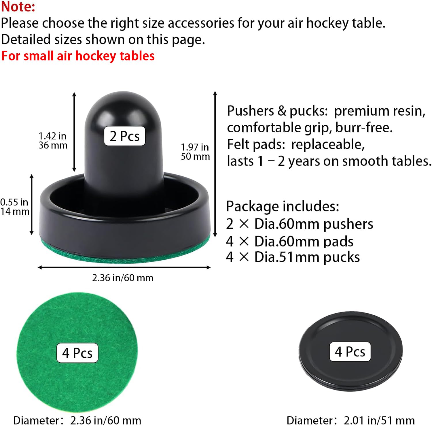 10-piece Set Mini Air Hockey Pushers and Pucks, Strikers Goal Handles Pushers Paddles Air Hockey Table Replacement Accessories, (2 Pushers, 4 Pucks,4
