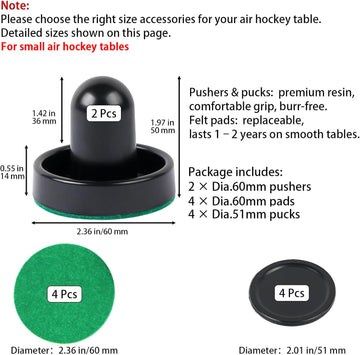 10-piece Set Mini Air Hockey Pushers and Pucks, Strikers Goal Handles Pushers Paddles Air Hockey Table Replacement Accessories, (2 Pushers, 4 Pucks,4