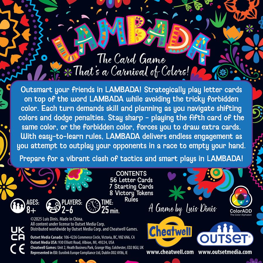 Outset Media Lambada - The Card Game That's a Carnival of Colors! - for 2 to 6 Players Ages 8 and up