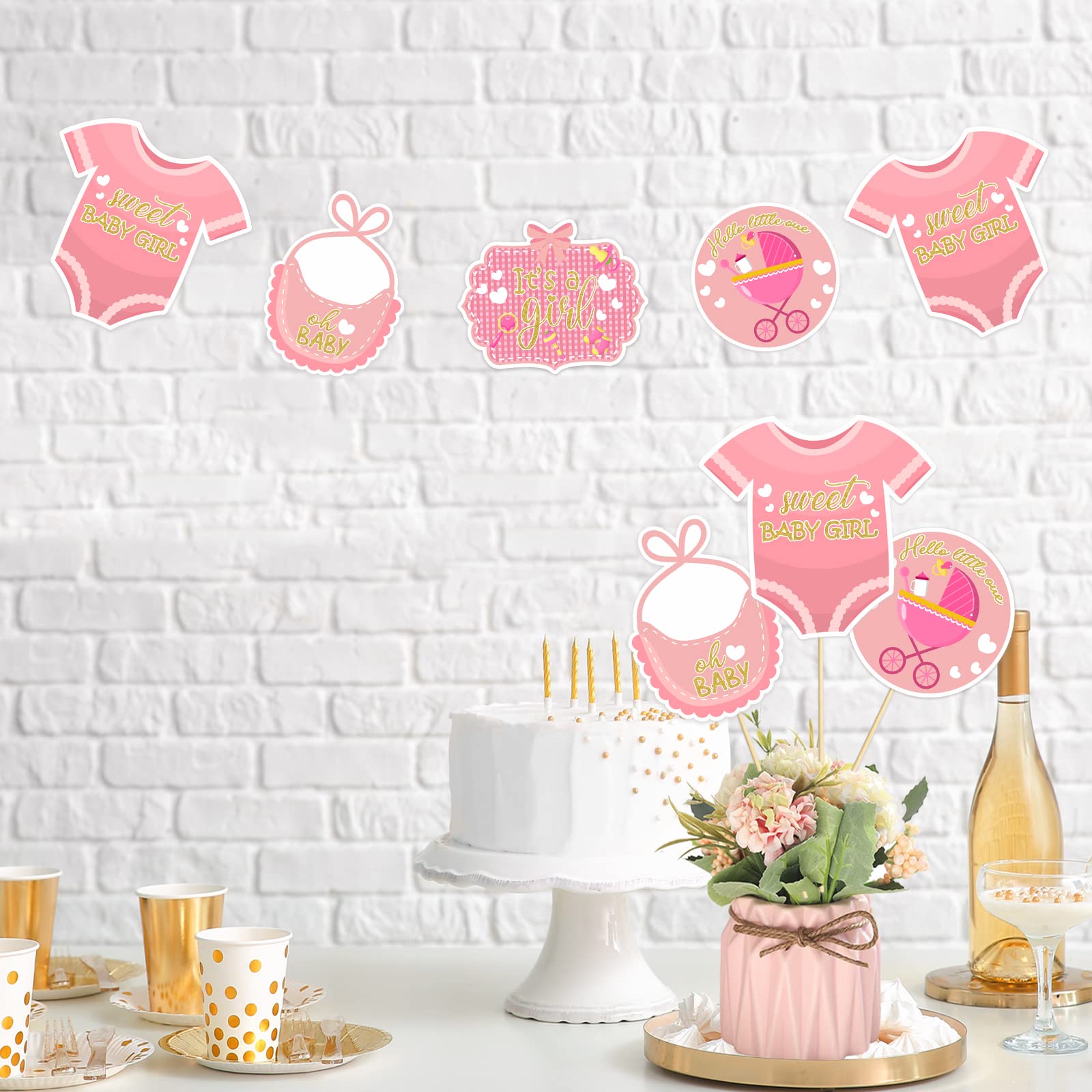 It’s a Girl Centerpiece Sticks, Sweet Pink Gender Reveal Party Decorations - Baby Shower Party Decor - Home Decorations Supplies - 16PCS