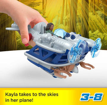 Fisher-Price Imaginext Jurassic World Dominion Kayla Watts Figure & Toy Plane, Air Tracker with Projectiles for Preschool Kids Ages 3+ Years