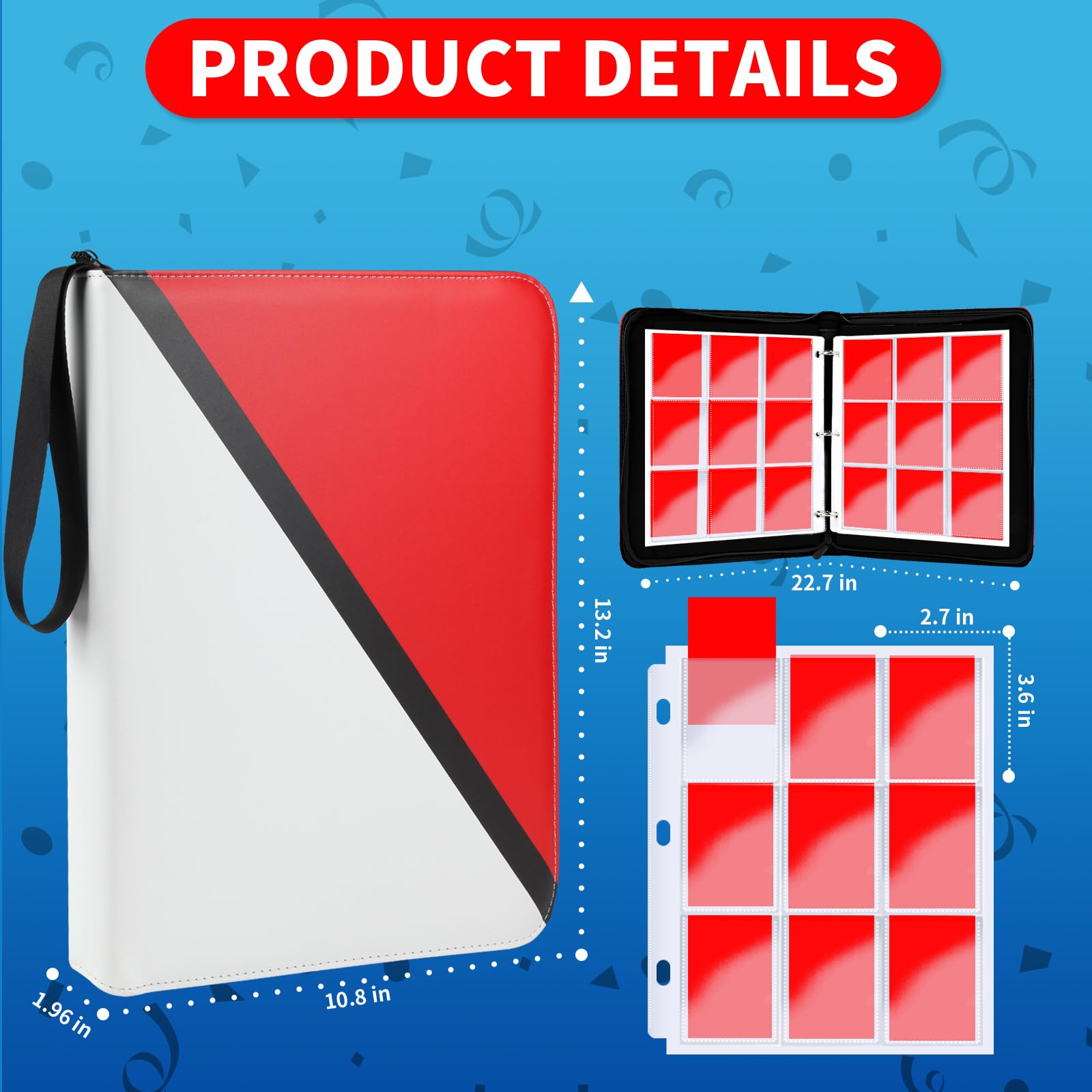 Slizenp Trading Card Binder 9 Pocket, 900 Pockets Card Holder with 50 Removable Sleeves for Game Cards,Premium Card Book, Game Cards & Sports Cards